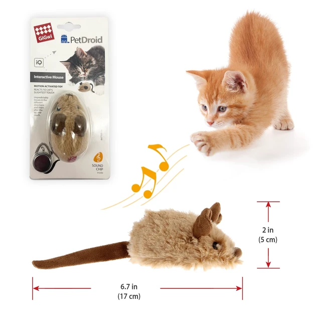 Alt view image 2 of 7 - Interactive Cat Toy Mouse, Moving Automatic Cat Toys Mice Electronic with Furry Tail, Automatic Squeaky Cat Toys for Kitten Indoor/Outdoor Exercise (Brown-Ear)