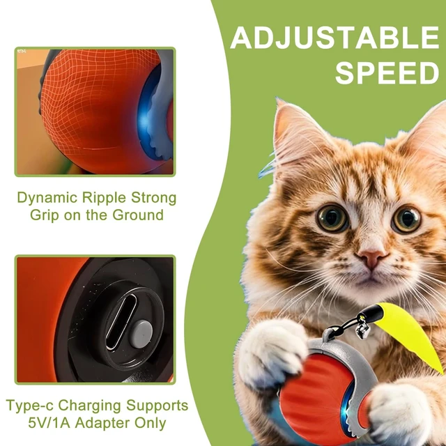 Alt view image 5 of 7 - 2 Pack Interactive Cat Toy Balls for Indoor Cats, Speedy Tail 3.0 | Cat Toy Two Speed Smart Automatic Activate Cat Toy Moving Ball with Tail for Bored Indoor Adult Cats (Orange + Blue)