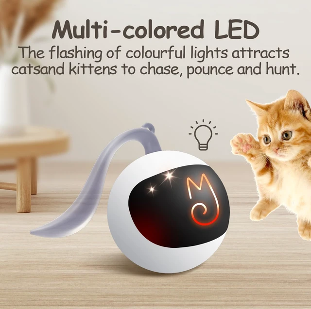 Alt view image 7 of 7 - Interactive Cat Ball Toy Set, Fun Tracker, Automatic Rolling Chase Ball with Fluffy Tail, A Small Mice, Rechargeable (White)