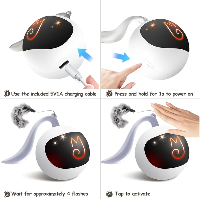 Alt view image 6 of 7 - Interactive Cat Ball Toy Set, Fun Tracker, Automatic Rolling Chase Ball with Fluffy Tail, A Small Mice, Rechargeable (White)