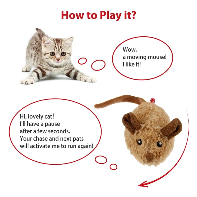 Alt view image 3 of 7 - Interactive Cat Toy Mouse, Moving Automatic Cat Toys Mice Electronic with Furry Tail, Automatic Squeaky Cat Toys for Kitten Indoor/Outdoor Exercise (Brown-Ear)