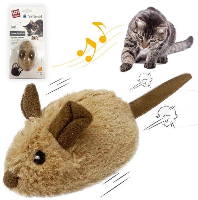 Main image of Interactive Cat Toy Mouse, Moving Automatic Cat Toys Mice Electronic with Furry Tail, Automatic Squeaky Cat Toys for Kitten Indoor/Outdoor Exercise (Brown-Ear)