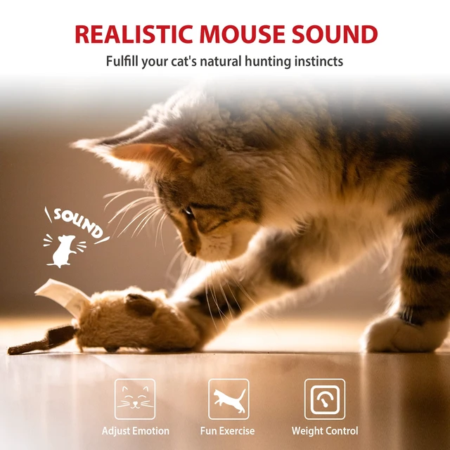 Alt view image 6 of 7 - Interactive Cat Toy Mouse, Moving Automatic Cat Toys Mice Electronic with Furry Tail, Automatic Squeaky Cat Toys for Kitten Indoor/Outdoor Exercise (Brown-Ear)
