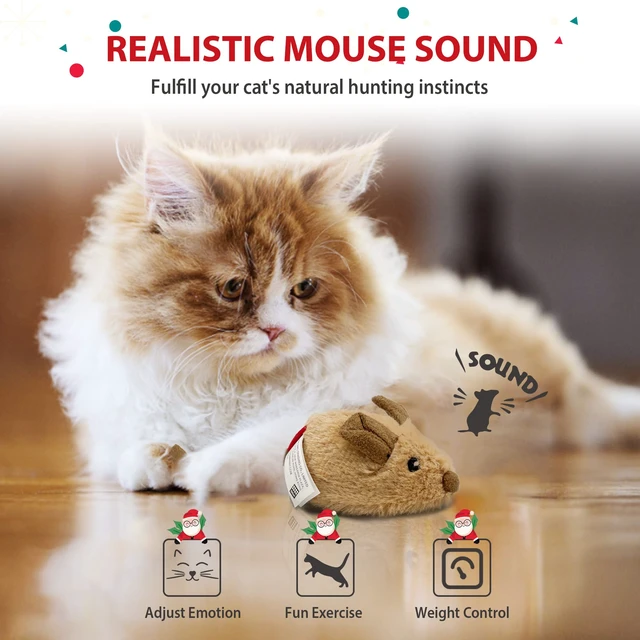 Alt view image 5 of 7 - Interactive Cat Toy Mouse, Moving Automatic Cat Toys Mice Electronic with Furry Tail, Automatic Squeaky Cat Toys for Kitten Indoor/Outdoor Exercise (Brown-Ear)
