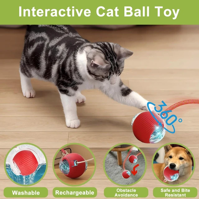 Alt view image 2 of 7 - 2 Pack Interactive Cat Toy Balls for Indoor with Elastic Mesh Tail | Automatic Activate Interactive Cat Toys Ball with 360° Fast Smart Movement, USB Rechargeability and Durable Enrichment Toy