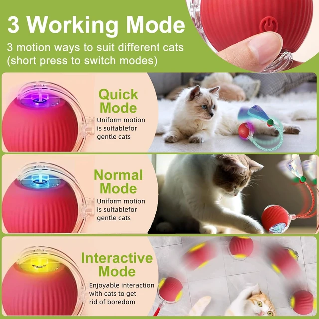 Alt view image 3 of 7 - 2 Pack Interactive Cat Toy Balls for Indoor with Elastic Mesh Tail | Automatic Activate Interactive Cat Toys Ball with 360° Fast Smart Movement, USB Rechargeability and Durable Enrichment Toy