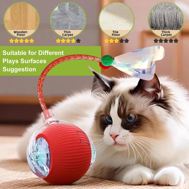 Alt view image 4 of 7 - 2 Pack Interactive Cat Toy Balls for Indoor with Elastic Mesh Tail | Automatic Activate Interactive Cat Toys Ball with 360° Fast Smart Movement, USB Rechargeability and Durable Enrichment Toy
