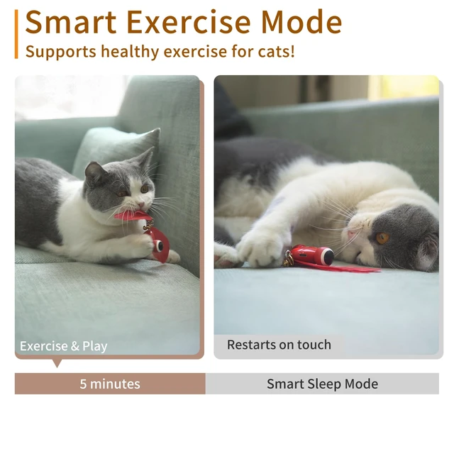 Alt view image 4 of 6 - Kitifish Automatic Cat Toys for Indoor Cats, Interactive Cat Feather Toys with Feather and Bell, Smart Electric Moving Kitty Toy, kitifish Toys, Stiulate Hunting Instinct for Your Kitty