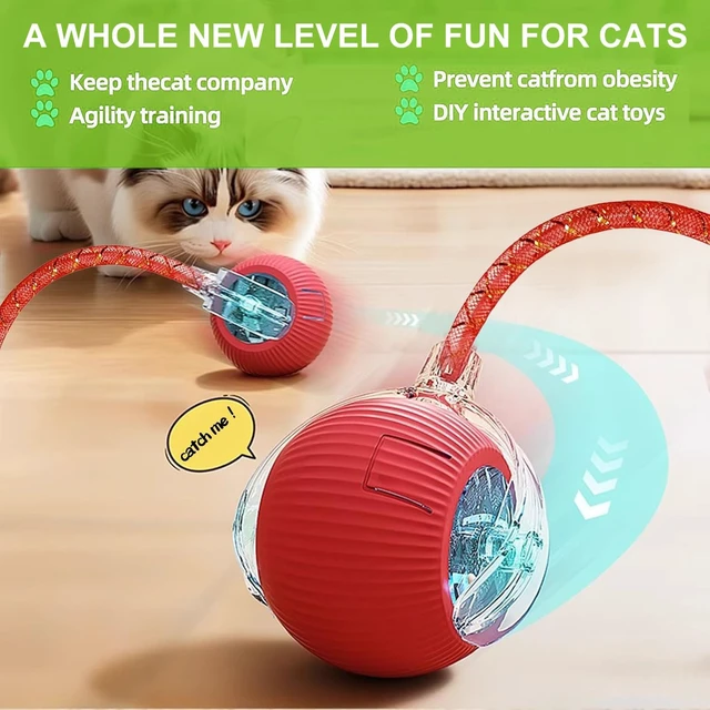Alt view image 5 of 7 - 2 Pack Interactive Cat Toy Balls for Indoor with Elastic Mesh Tail | Automatic Activate Interactive Cat Toys Ball with 360° Fast Smart Movement, USB Rechargeability and Durable Enrichment Toy