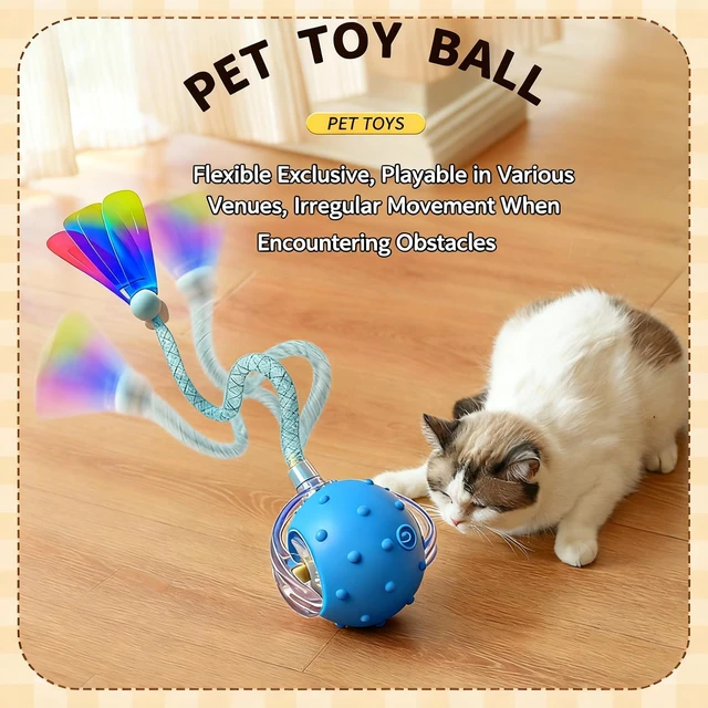 Alt view image 4 of 6 - Automatic Chirping Cat Ball, 3 Interchangeable Tails for Indoor Cats, Pink | Self-moving interactive cat toy, entertains bored kittens, automatic self-play enrichment for indoor cats