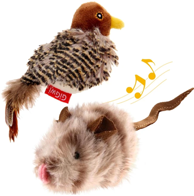 Main image of Automatic Cat Toys Pack, Interactive Electronic Squeaky Animals Bird and Mouse, Plush Toys for Cats to Play Alone, 2 Pcs
