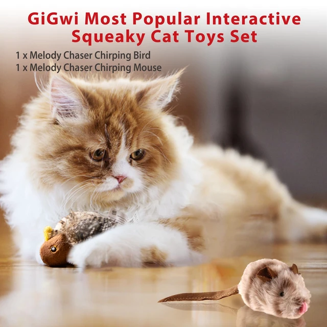 Alt view image 2 of 7 - Automatic Cat Toys Pack, Interactive Electronic Squeaky Animals Bird and Mouse, Plush Toys for Cats to Play Alone, 2 Pcs