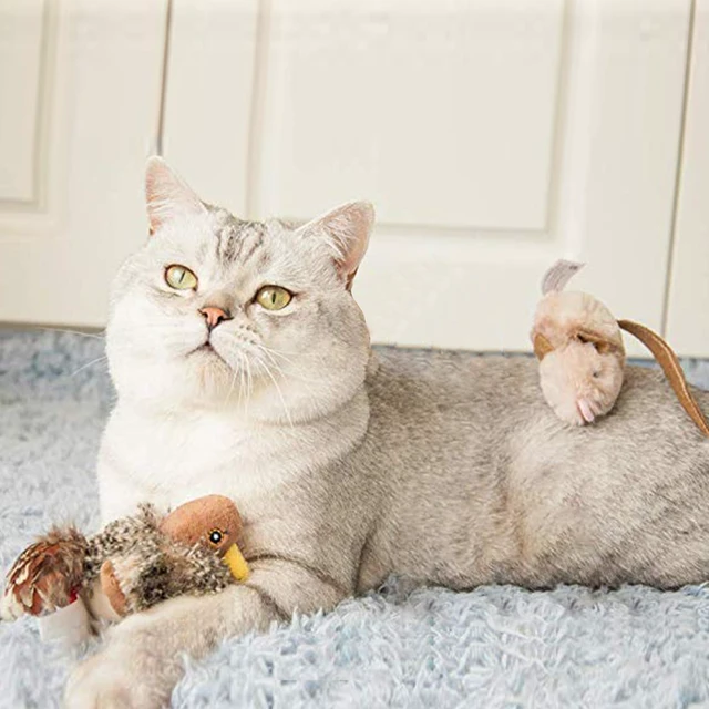 Alt view image 5 of 7 - Automatic Cat Toys Pack, Interactive Electronic Squeaky Animals Bird and Mouse, Plush Toys for Cats to Play Alone, 2 Pcs