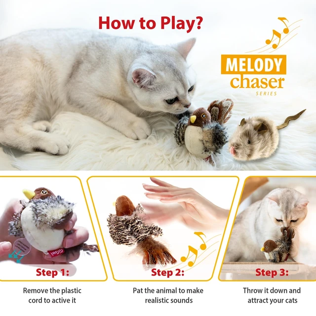 Alt view image 4 of 7 - Automatic Cat Toys Pack, Interactive Electronic Squeaky Animals Bird and Mouse, Plush Toys for Cats to Play Alone, 2 Pcs