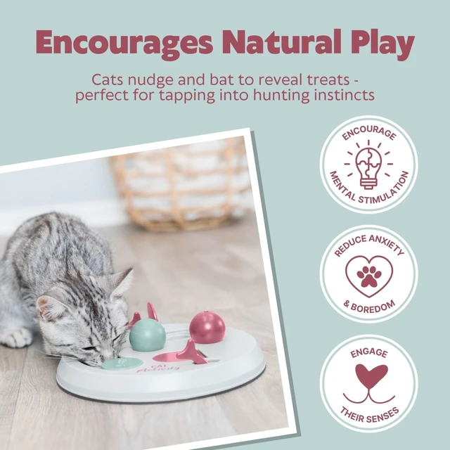 Alt view image 2 of 7 - Cat Activity Flip Board 4-Module Treat Puzzle Enrichment Toy for Mental Stimulation & Slow Feeding Interactive Cat Toy for Indoor Cats Berry/Gray, 9 x 9 x 2.5 in