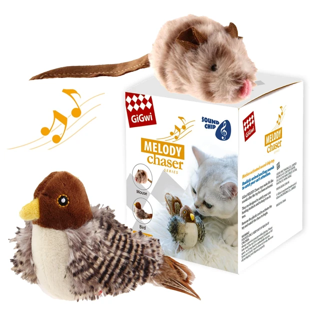 Alt view image 7 of 7 - Automatic Cat Toys Pack, Interactive Electronic Squeaky Animals Bird and Mouse, Plush Toys for Cats to Play Alone, 2 Pcs
