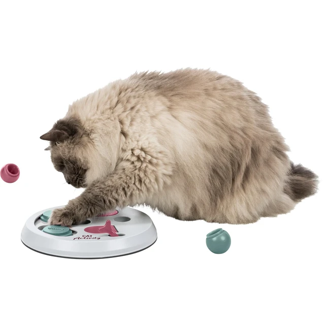 Alt view image 7 of 7 - Cat Activity Flip Board 4-Module Treat Puzzle Enrichment Toy for Mental Stimulation & Slow Feeding Interactive Cat Toy for Indoor Cats Berry/Gray, 9 x 9 x 2.5 in