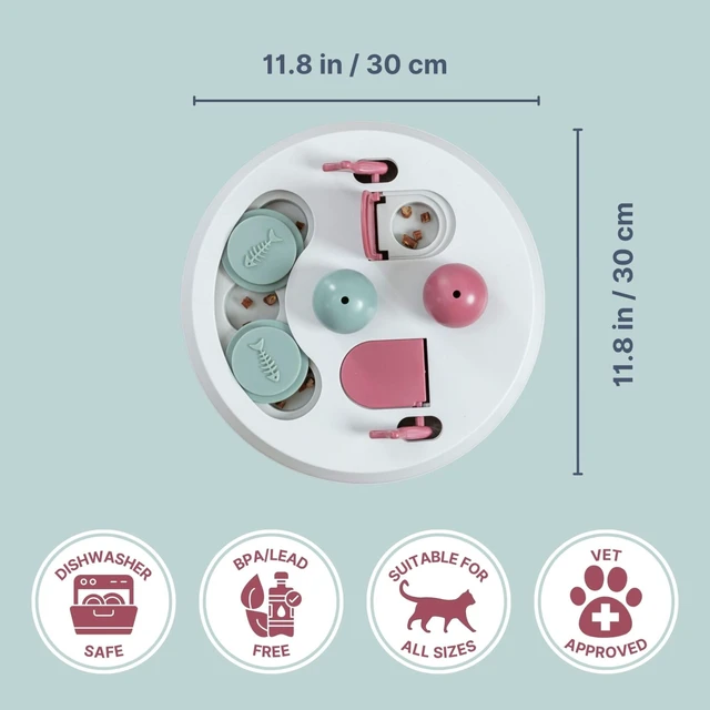 Alt view image 4 of 7 - Cat Activity Flip Board 4-Module Treat Puzzle Enrichment Toy for Mental Stimulation & Slow Feeding Interactive Cat Toy for Indoor Cats Berry/Gray, 9 x 9 x 2.5 in