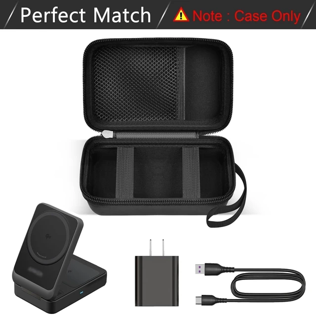 Alt view image 3 of 7 - Hard Case for Anker MagGo & for Iseyyox 3-in-1 Charging Station | Fits for QUZUDN, for UCOMX, for RTOPS,Foldable Charger Station,Hard Shell Case,with Strap,Mesh Pocket,Case Only White