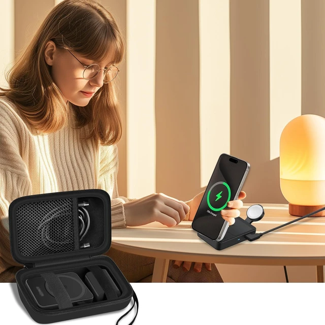 Alt view image 7 of 7 - Hard Case for Anker MagGo & for Iseyyox 3-in-1 Charging Station | Fits for QUZUDN, for UCOMX, for RTOPS,Foldable Charger Station,Hard Shell Case,with Strap,Mesh Pocket,Case Only White