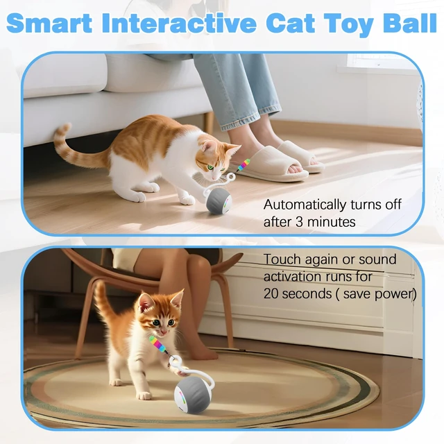 Alt view image 3 of 6 - Upgraded 2.36 Inch Large Interactive Cat Toys Ball for Indoor Cats, Gray | Motion and Sound Activated, 2 Speeds, Rechargeable, 5 Replaceable Tails, Stuck-Free Motor, Pink Also Available