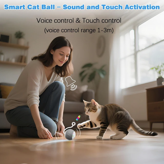 Alt view image 5 of 6 - Upgraded 2.36 Inch Large Interactive Cat Toys Ball for Indoor Cats, Gray | Motion and Sound Activated, 2 Speeds, Rechargeable, 5 Replaceable Tails, Stuck-Free Motor, Pink Also Available