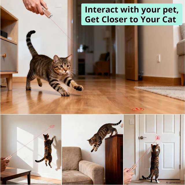 Alt view image 2 of 7 - Cat Toy, with Metal Case, 2 Pieces, 7 Adjustable Pattern(Rose Gold) | Rechargeable, Cat Fun Playing Exercise Interactive Kitten Pet Dog Chase Light