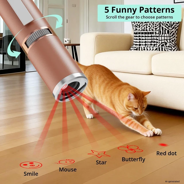 Alt view image 4 of 7 - Cat Toy, with Metal Case, 2 Pieces, 7 Adjustable Pattern(Rose Gold) | Rechargeable, Cat Fun Playing Exercise Interactive Kitten Pet Dog Chase Light