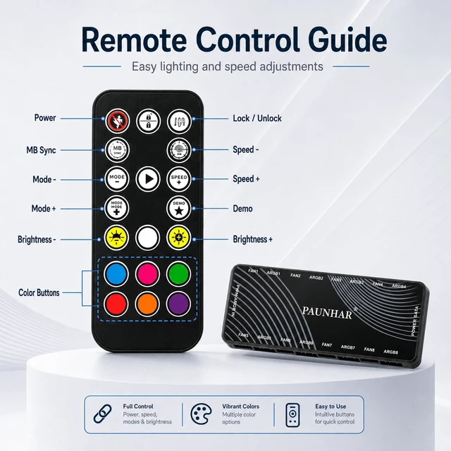 Alt view image 4 of 7 - 8-Port ARGB PWM Fan Hub with Remote Control, SATA Powered | Expands PC cooling with 8 fan connections, 5V 3-pin ARGB lighting control, a remote, and magnetic mounting.