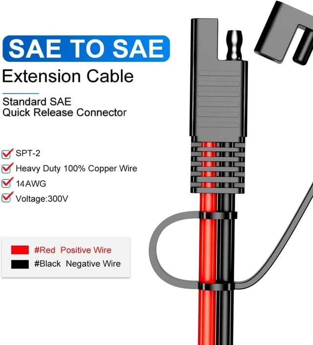 Alt view image 2 of 7 - SAE Extension Cable 14AWG 10FT with Fuse for RV | SAE to SAE 14AWG 10FT, Fuse + waterproof cap, 12V/24V, For solar/car/RV/boat, Flexible PVC, Secure connection