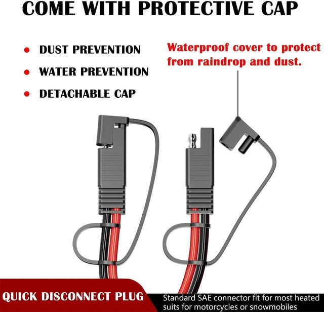 Alt view image 3 of 7 - SAE Extension Cable 14AWG 10FT with Fuse for RV | SAE to SAE 14AWG 10FT, Fuse + waterproof cap, 12V/24V, For solar/car/RV/boat, Flexible PVC, Secure connection