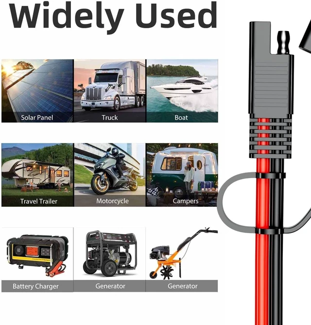 Alt view image 6 of 7 - SAE Extension Cable 14AWG 10FT with Fuse for RV | SAE to SAE 14AWG 10FT, Fuse + waterproof cap, 12V/24V, For solar/car/RV/boat, Flexible PVC, Secure connection