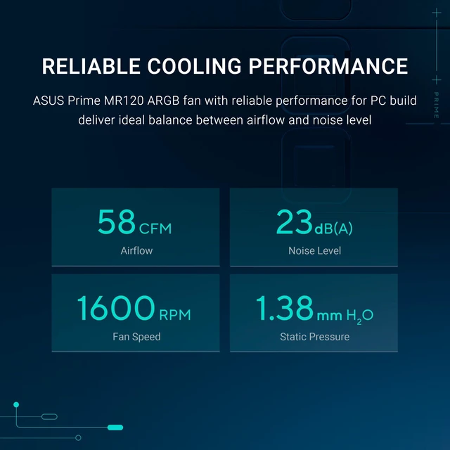 Alt view image 5 of 7 - Prime MR120 ARGB Reverse Fan White Single Pack, 28mm Extra-Thick Frame, Quiet, high-Performance Cooling with PWM, 20 ARGB LEDs with Dual-Sided Frame Lighting, Aura Sync, 2 Year Warranty
