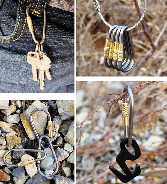Alt view image 6 of 7 - 5pcs MINI Titanium Locking Carabiner, Perfect D-Ring for Outdoor and Indoor Use