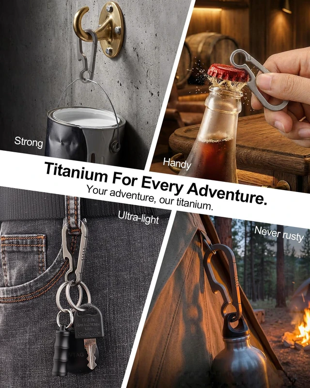 Alt view image 4 of 7 - Titanium Carabiner Keychain Clip for Keys, 2/2.6 Inch Small | Heavy Duty, Key Holder, Quick Release, Ultra Light, Bottle Opener, Hypoallergenic, Valentines Day Gift for Him Men