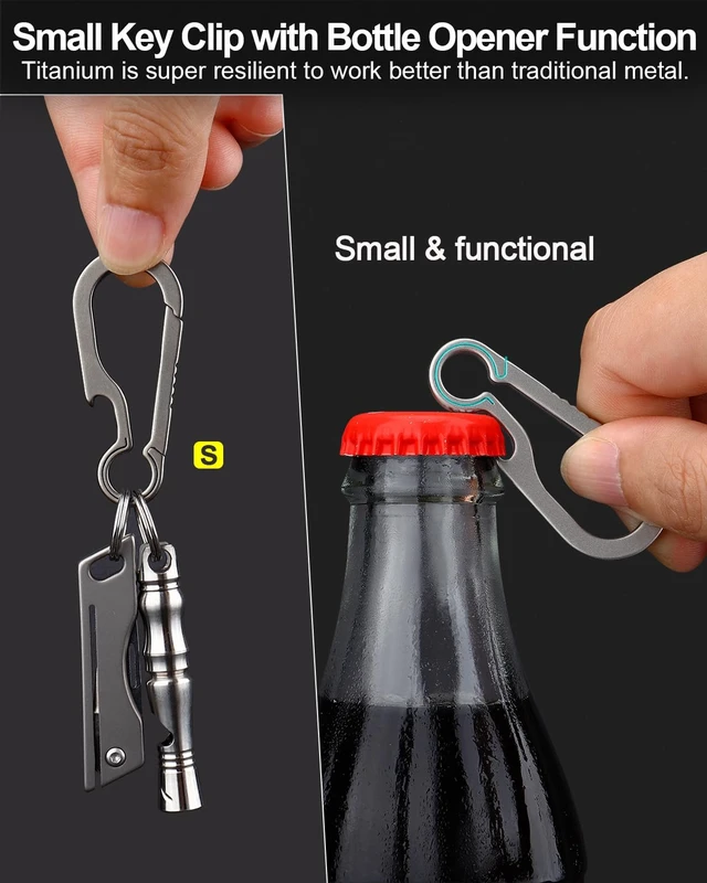 Alt view image 6 of 7 - Titanium Carabiner Keychain Clip for Keys, 2/2.6 Inch Small | Heavy Duty, Key Holder, Quick Release, Ultra Light, Bottle Opener, Hypoallergenic, Valentines Day Gift for Him Men