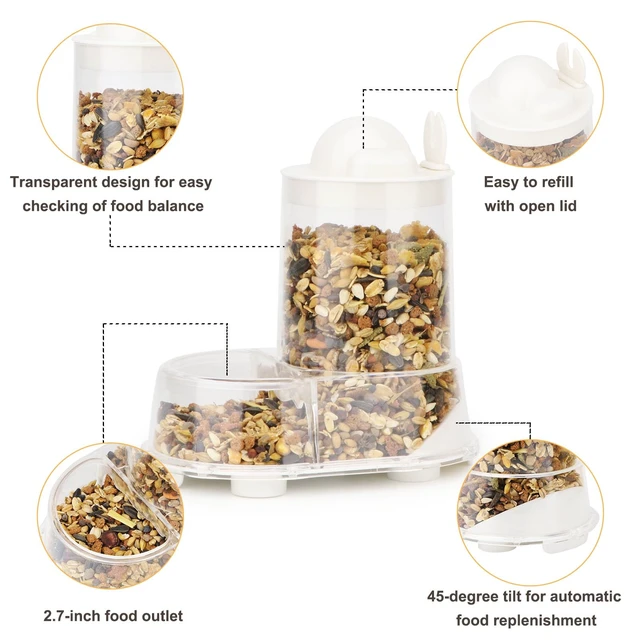 Alt view image 2 of 7 - Hamster Feeder Food Bowl Automatic Dispenser for Gerbils Rats Mice | Large capacity saves daily refills, clear bowl for quick food check, stable anti-tip base, includes scoop, for small pets