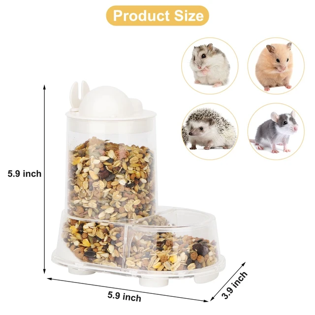 Alt view image 4 of 7 - Hamster Feeder Food Bowl Automatic Dispenser for Gerbils Rats Mice | Large capacity saves daily refills, clear bowl for quick food check, stable anti-tip base, includes scoop, for small pets
