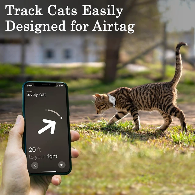 Alt view image 2 of 6 - Leather AirTag Cat Collar with Bell - Non Breakaway Kitten Collar with Apple Air Tag Holder - Lightweight GPS Pet Collars for Girl Boy Cats, Small Dogs, Puppies (White)