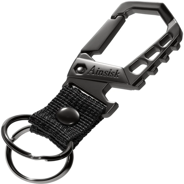 Main image of key chain bottle opener carabiner clip key rings.(black) | Heavy duty bottle opener function car keychains,versatile metal carabiner clip and 2 key rings suitable for men and women