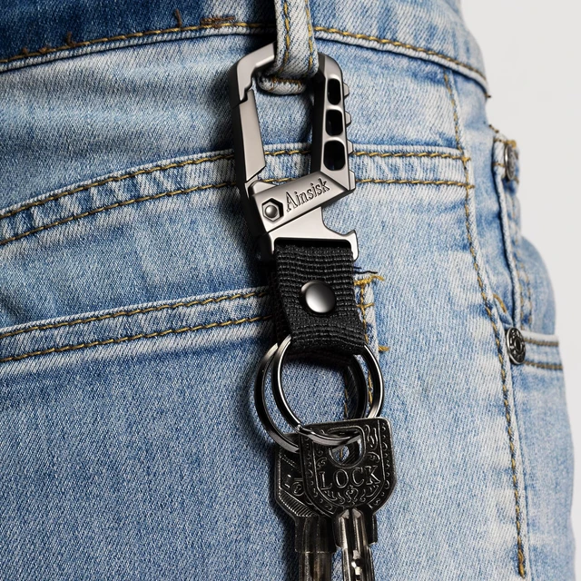 Alt view image 3 of 6 - key chain bottle opener carabiner clip key rings.(black) | Heavy duty bottle opener function car keychains,versatile metal carabiner clip and 2 key rings suitable for men and women