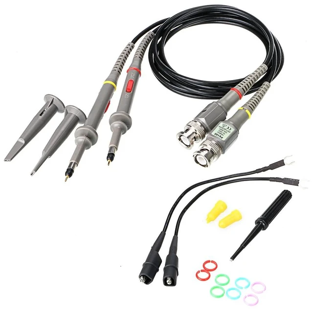 Main image of 2Pcs 100 MHz 300V DC High Sensitivity Oscilloscope Clip Probes | Oscilloscope Probe 1:1 and 1:1 Switchable with Mini Alligator Clip and Ground Lead