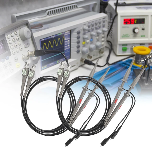 Alt view image 2 of 7 - 2Pcs 100 MHz 300V DC High Sensitivity Oscilloscope Clip Probes | Oscilloscope Probe 1:1 and 1:1 Switchable with Mini Alligator Clip and Ground Lead