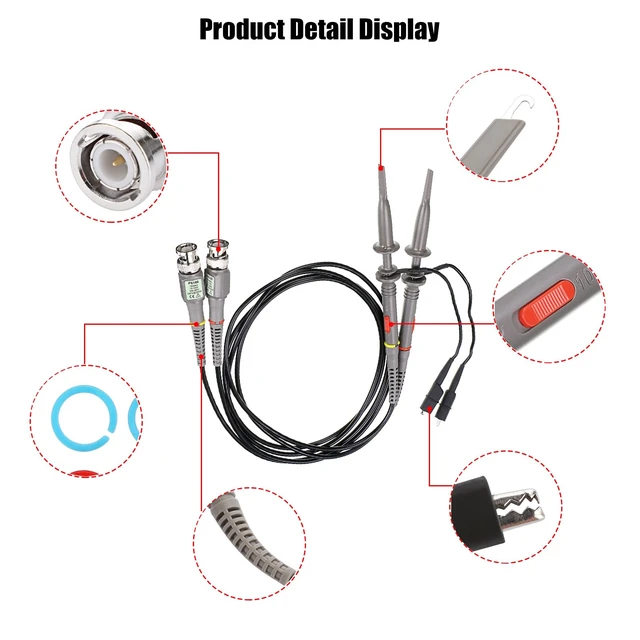 Alt view image 4 of 7 - 2Pcs 100 MHz 300V DC High Sensitivity Oscilloscope Clip Probes | Oscilloscope Probe 1:1 and 1:1 Switchable with Mini Alligator Clip and Ground Lead