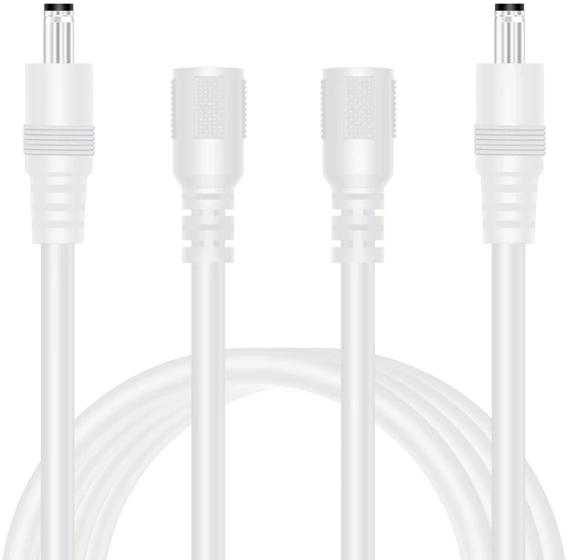 Main image of 18 AWG 2-Pack 10FT DC Power Extension Cable, 5.5mm x 2.1mm Male to Female Barrel Plug Jack Power Supply Adapter 5.5x2.1mm Extension Cord for CCTV Surveillance Security Camera LED Strip, White