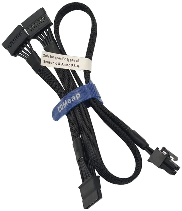 Main image of SATA Power Cable for Seasonic Antec PSUs, 6 Pin to 3X 15 Pin SATA Hard Drive Power Adapter Splitter Sleeved for BTC Mining Riser Card 20-in(50cm)