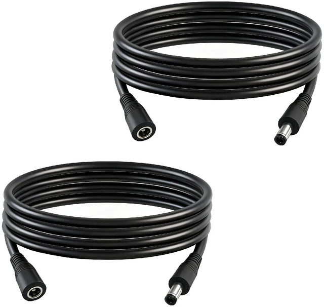 Main image of 4.9FT DC 5.5 × 2.5 mm Male to Female 16AWG Power Extension Cord 2pcs | DC Connector 5525 Cable Suitable for LED light Strips, Outdoor Power Supplies, and Projectors