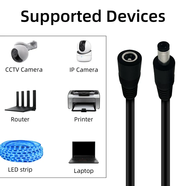Alt view image 2 of 4 - 4.9FT DC 5.5 × 2.5 mm Male to Female 16AWG Power Extension Cord 2pcs | DC Connector 5525 Cable Suitable for LED light Strips, Outdoor Power Supplies, and Projectors