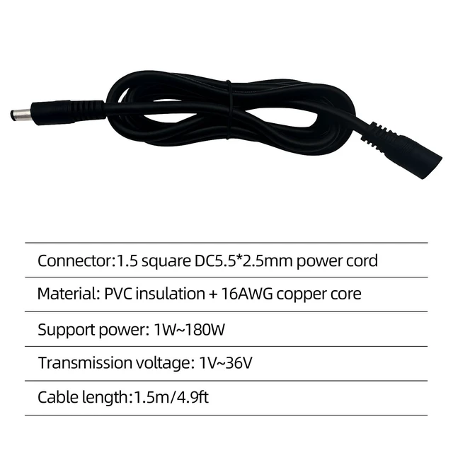 Alt view image 3 of 4 - 4.9FT DC 5.5 × 2.5 mm Male to Female 16AWG Power Extension Cord 2pcs | DC Connector 5525 Cable Suitable for LED light Strips, Outdoor Power Supplies, and Projectors