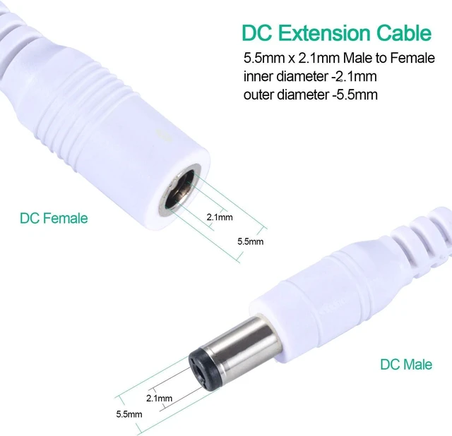 Alt view image 5 of 5 - 33FT DC Power Extension Cable, 5.5mm x 2.1mm Extension Cord Compatible with DC 5V 12V 24V for CCTV Security Camera IP Camera Standalone DVR, LED Strip String Light Car-Male to Female